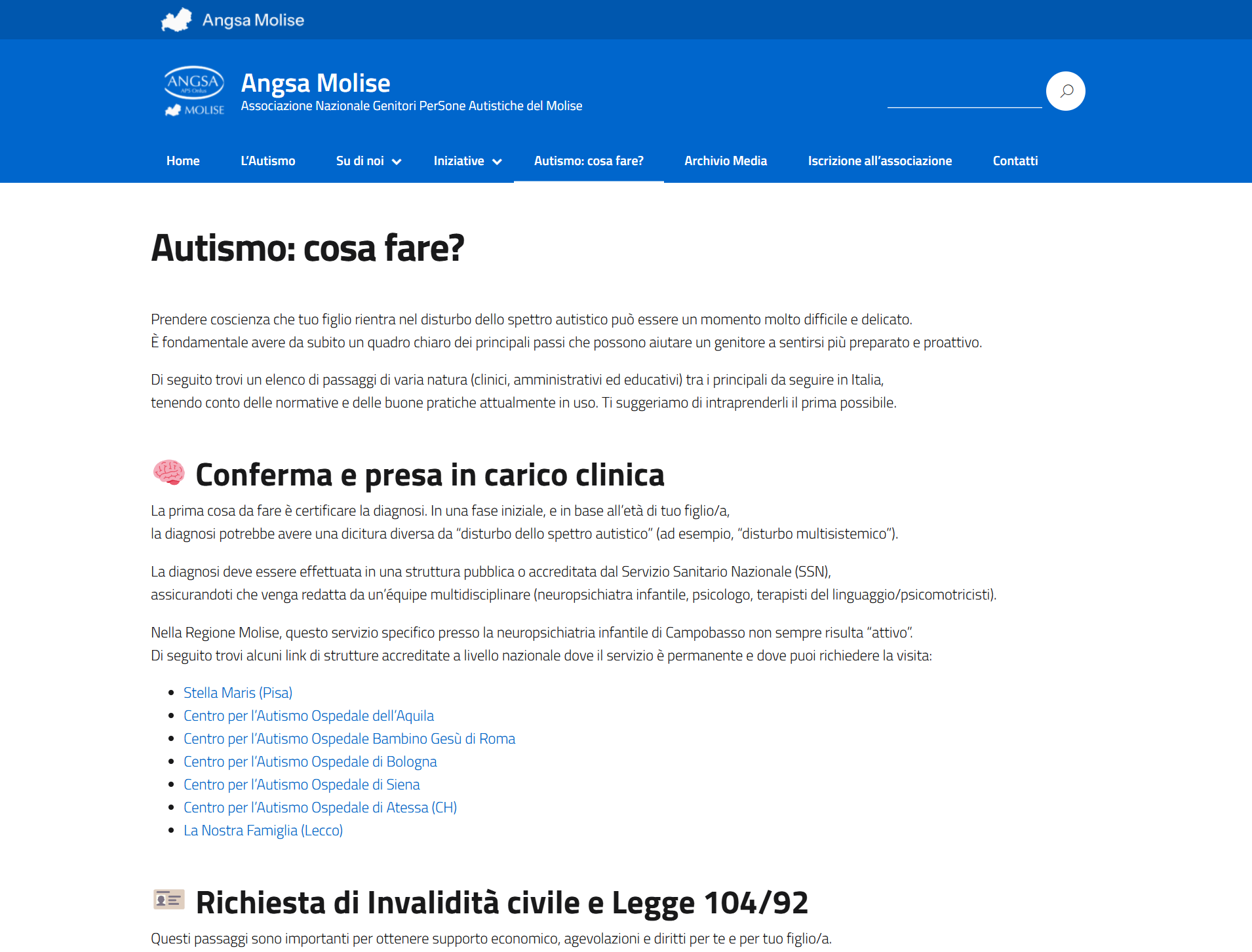 Design prototipo della sezione cosa fare di ANGSA Molise