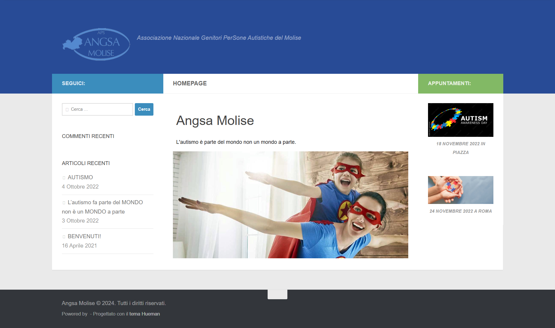 HomePage del sito Angsa Molise dopo l'intervento di NUVOLA