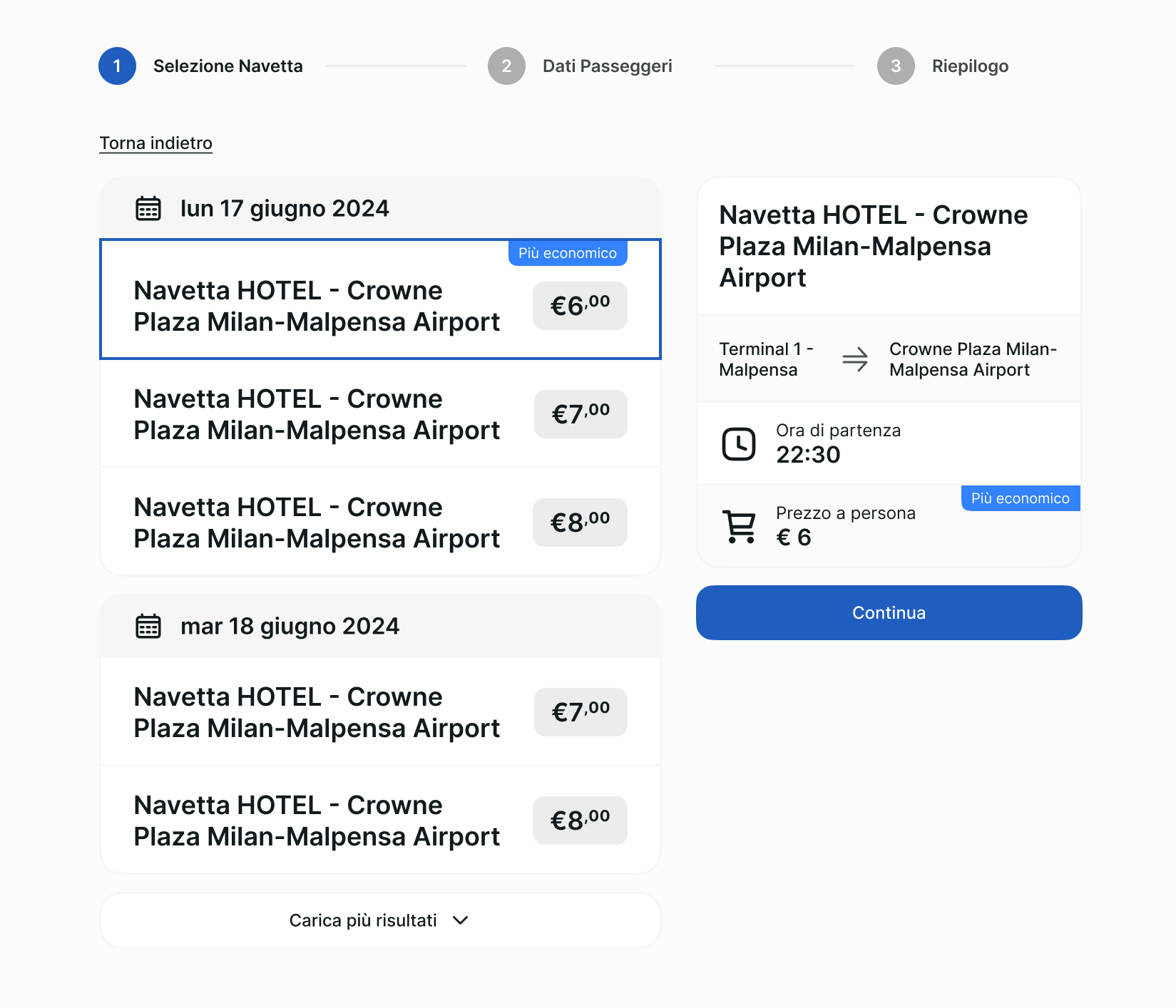 Design prototipo della prenotazione di una navetta